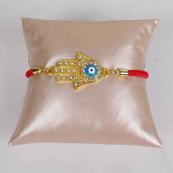 new! red string bracelet hamsa hand evil eye charm CZ adjustable protection gift - Picture 1 of 6